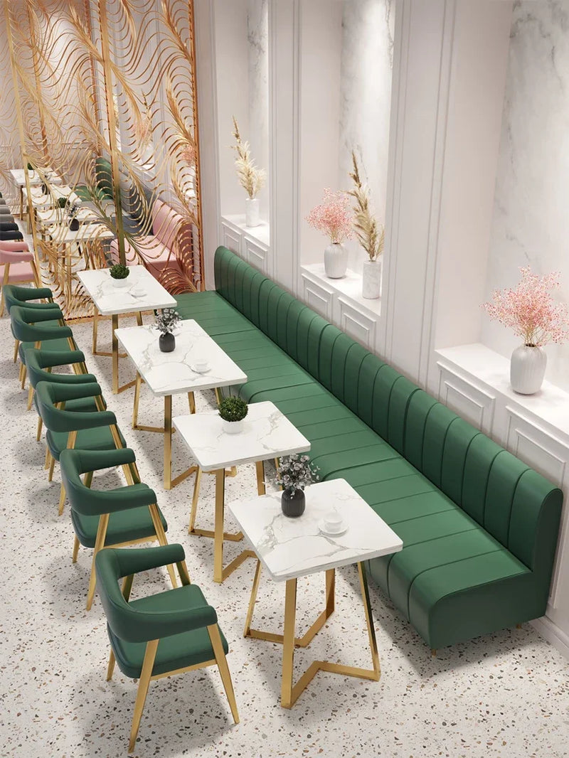 Restaurant Sofa Sets Dining Tables and Chairs Use Modern Bench Dining Coffee Leather Wooden Frame Metal Leg Sofa Booth Seating