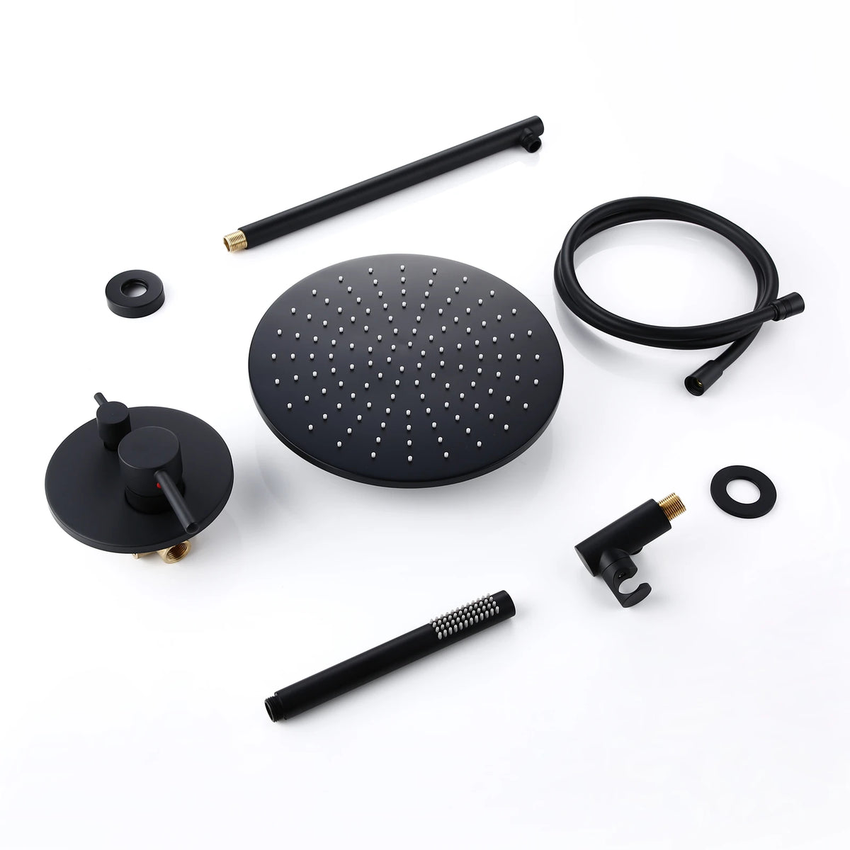 Black Shower System Set Bathroom Faucet Mixer Diverter Tap Brass Ceiling or Wall Arm Handheld Spray with 8-16" Rian Head
