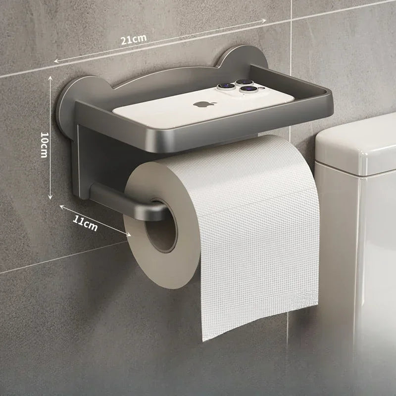 Toilet Paper Holder Stand Wall-Mounted Toilet Paper Dispenser Kitchen Bathroom Storage Rack for Tissue Box Shelf Phone Holde Lij