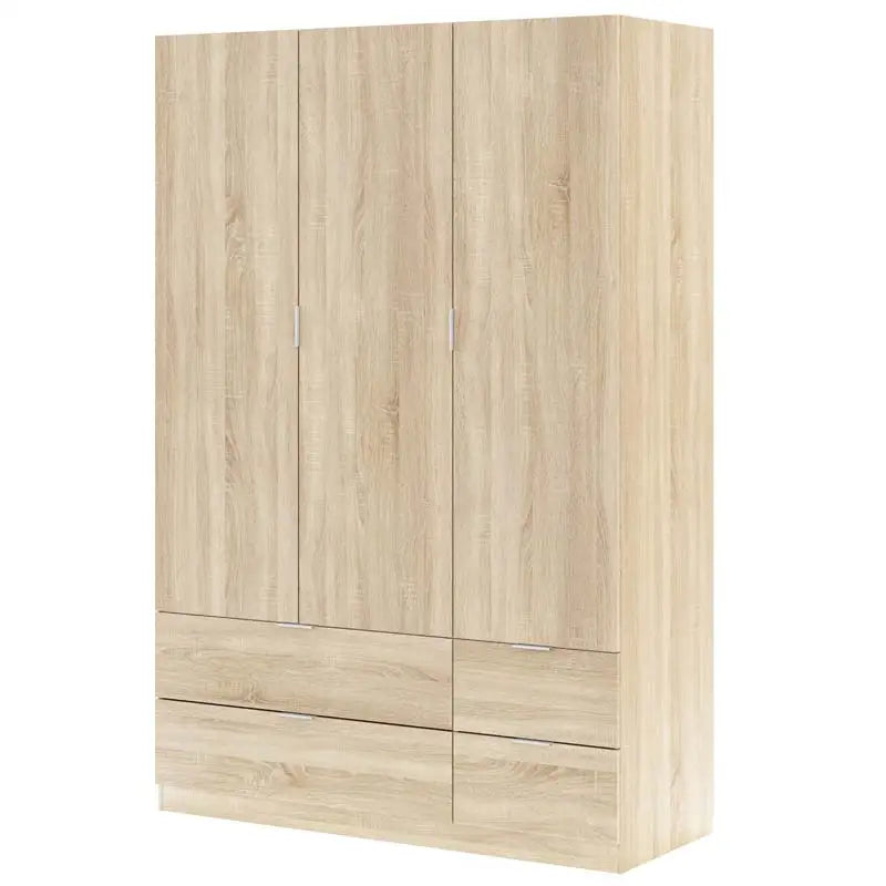 Wardrobe 3 Doors 4 Drawers Oak Canadian Bedroom Double Room Storage Furniture 200X135X52 Cm