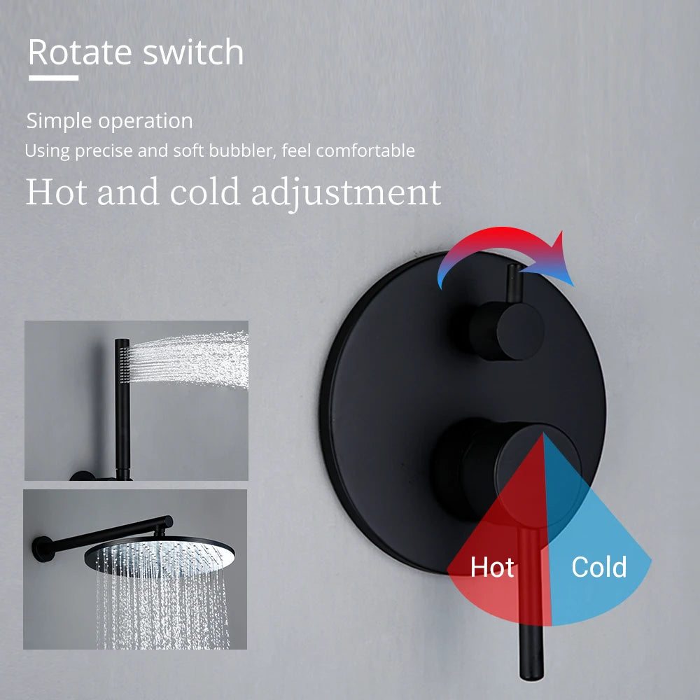 Black Shower System Set Bathroom Faucet Mixer Diverter Tap Brass Ceiling or Wall Arm Handheld Spray with 8-16" Rian Head