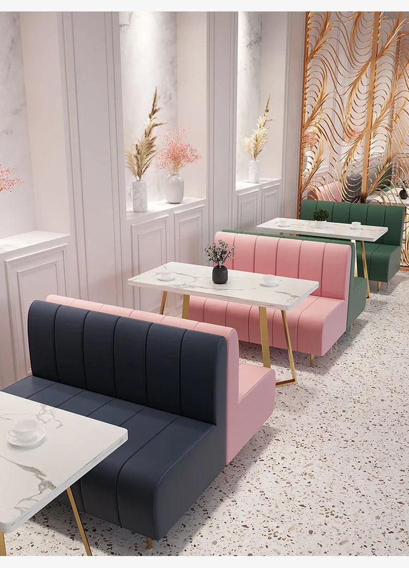 Restaurant Sofa Sets Dining Tables and Chairs Use Modern Bench Dining Coffee Leather Wooden Frame Metal Leg Sofa Booth Seating