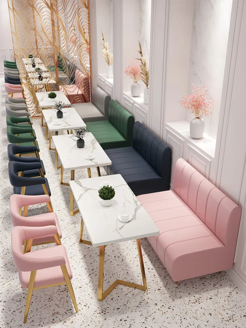 Restaurant Sofa Sets Dining Tables and Chairs Use Modern Bench Dining Coffee Leather Wooden Frame Metal Leg Sofa Booth Seating