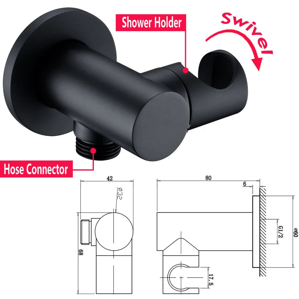 Black Shower System Set Bathroom Faucet Mixer Diverter Tap Brass Ceiling or Wall Arm Handheld Spray with 8-16" Rian Head