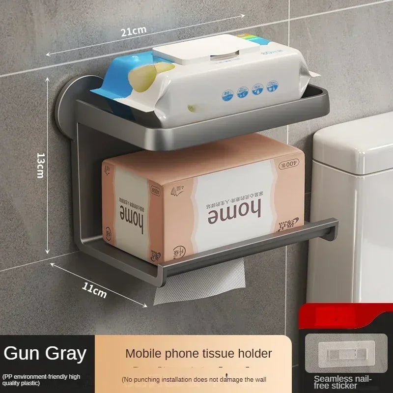 Toilet Paper Holder Stand Wall-Mounted Toilet Paper Dispenser Kitchen Bathroom Storage Rack for Tissue Box Shelf Phone Holde Lij