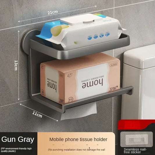 Toilet Paper Holder Stand Wall-Mounted Toilet Paper Dispenser Kitchen Bathroom Storage Rack for Tissue Box Shelf Phone Holde Lij