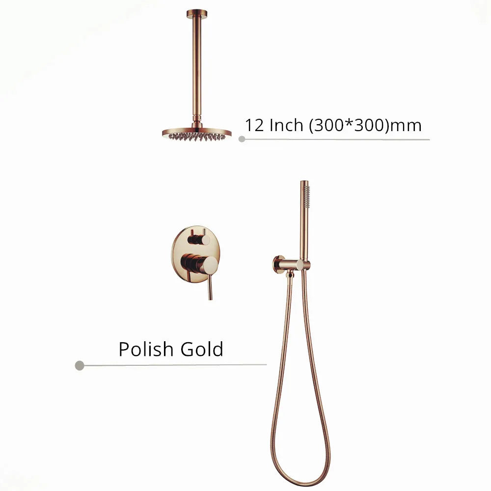 Black Shower System Set Bathroom Faucet Mixer Diverter Tap Brass Ceiling or Wall Arm Handheld Spray with 8-16" Rian Head