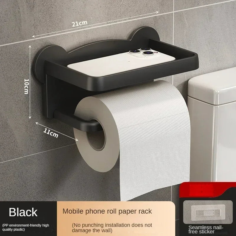 Toilet Paper Holder Stand Wall-Mounted Toilet Paper Dispenser Kitchen Bathroom Storage Rack for Tissue Box Shelf Phone Holde Lij