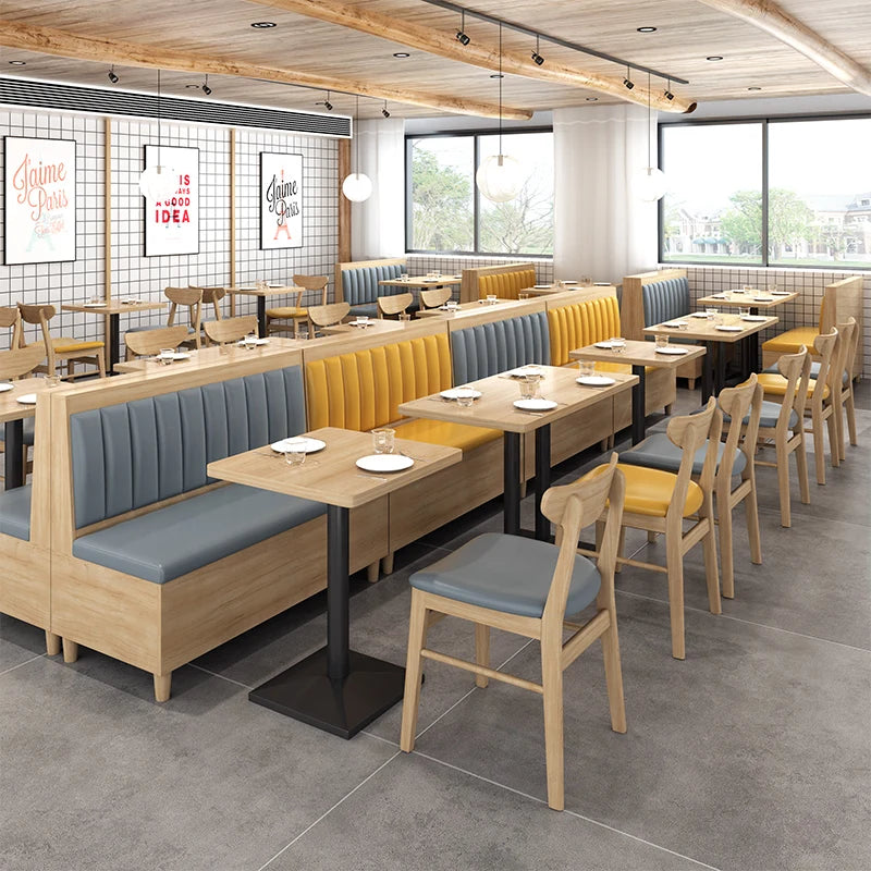 New Design Restaurant Furniture Sets Chair Tables Restaurant Booths Variety of Colors Restaurant Wood Modern Panel PU Leather
