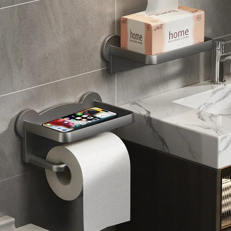 Toilet Paper Holder Stand Wall-Mounted Toilet Paper Dispenser Kitchen Bathroom Storage Rack for Tissue Box Shelf Phone Holde Lij