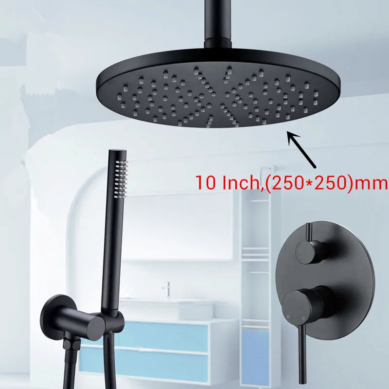 Black Shower System Set Bathroom Faucet Mixer Diverter Tap Brass Ceiling or Wall Arm Handheld Spray with 8-16" Rian Head