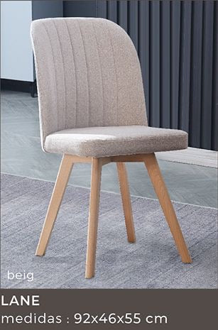Silla de comedor Lane tapizada patas madera 92x46x55 cm