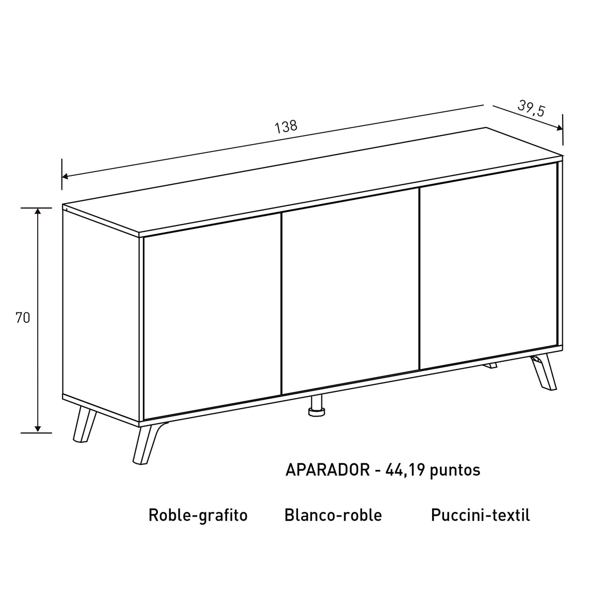 Aparador, Buffet para Salón Comedor 3 Puertas, Modelo SOTO