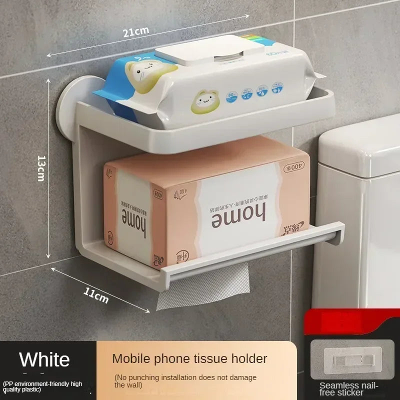 Toilet Paper Holder Stand Wall-Mounted Toilet Paper Dispenser Kitchen Bathroom Storage Rack for Tissue Box Shelf Phone Holde Lij