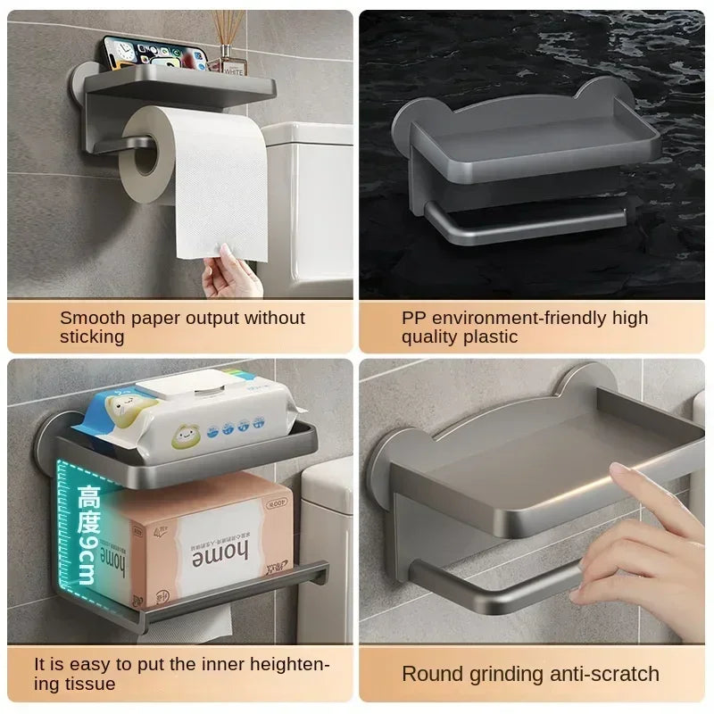 Toilet Paper Holder Stand Wall-Mounted Toilet Paper Dispenser Kitchen Bathroom Storage Rack for Tissue Box Shelf Phone Holde Lij