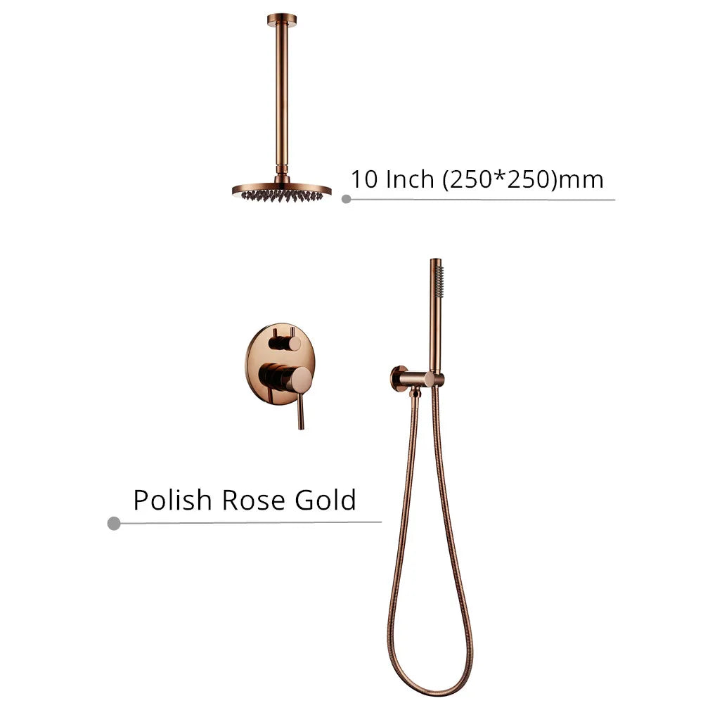 Black Shower System Set Bathroom Faucet Mixer Diverter Tap Brass Ceiling or Wall Arm Handheld Spray with 8-16" Rian Head