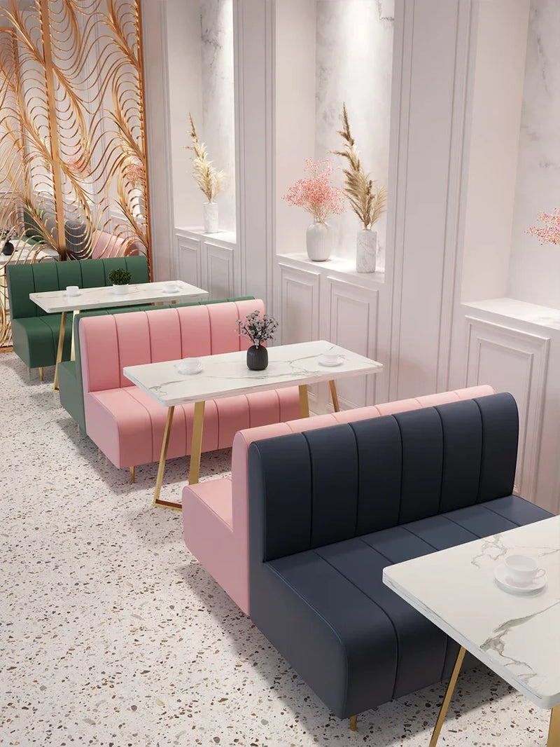Restaurant Sofa Sets Dining Tables and Chairs Use Modern Bench Dining Coffee Leather Wooden Frame Metal Leg Sofa Booth Seating