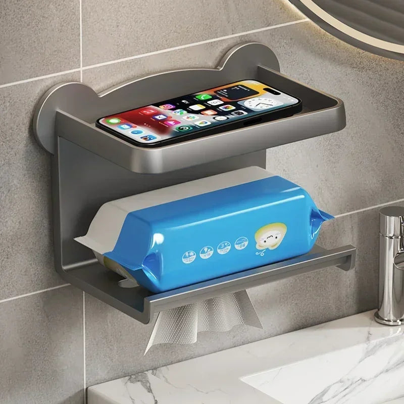 Toilet Paper Holder Stand Wall-Mounted Toilet Paper Dispenser Kitchen Bathroom Storage Rack for Tissue Box Shelf Phone Holde Lij