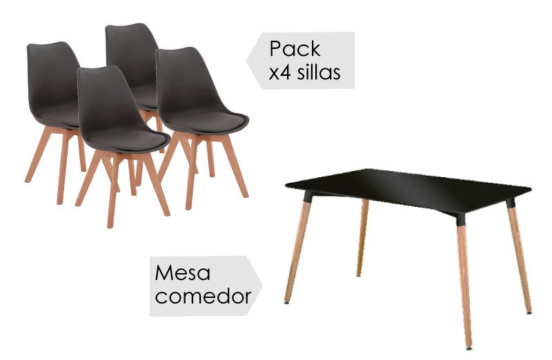 CONJUNTO MESA DINAMARCA+4 SILLAS FINA