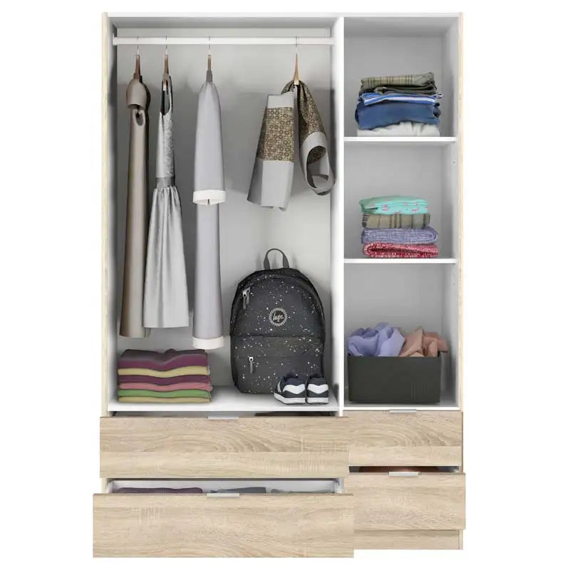 Wardrobe 3 Doors 4 Drawers Oak Canadian Bedroom Double Room Storage Furniture 200X135X52 Cm
