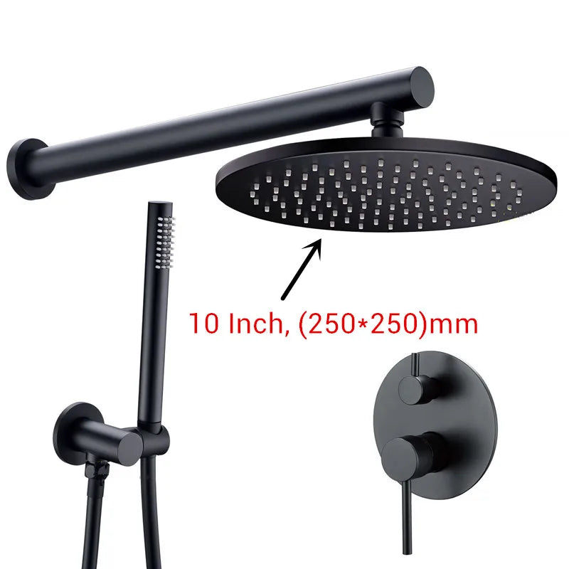 Black Shower System Set Bathroom Faucet Mixer Diverter Tap Brass Ceiling or Wall Arm Handheld Spray with 8-16" Rian Head