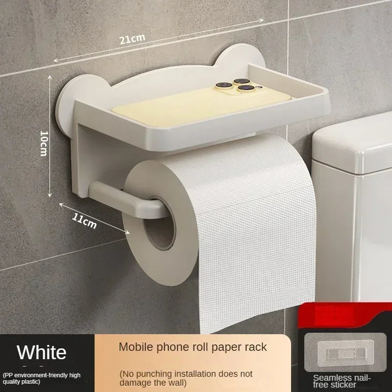 Toilet Paper Holder Stand Wall-Mounted Toilet Paper Dispenser Kitchen Bathroom Storage Rack for Tissue Box Shelf Phone Holde Lij