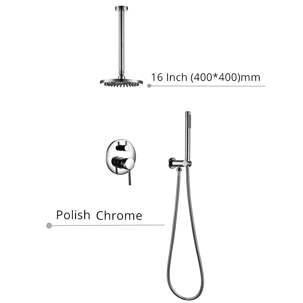 Black Shower System Set Bathroom Faucet Mixer Diverter Tap Brass Ceiling or Wall Arm Handheld Spray with 8-16" Rian Head